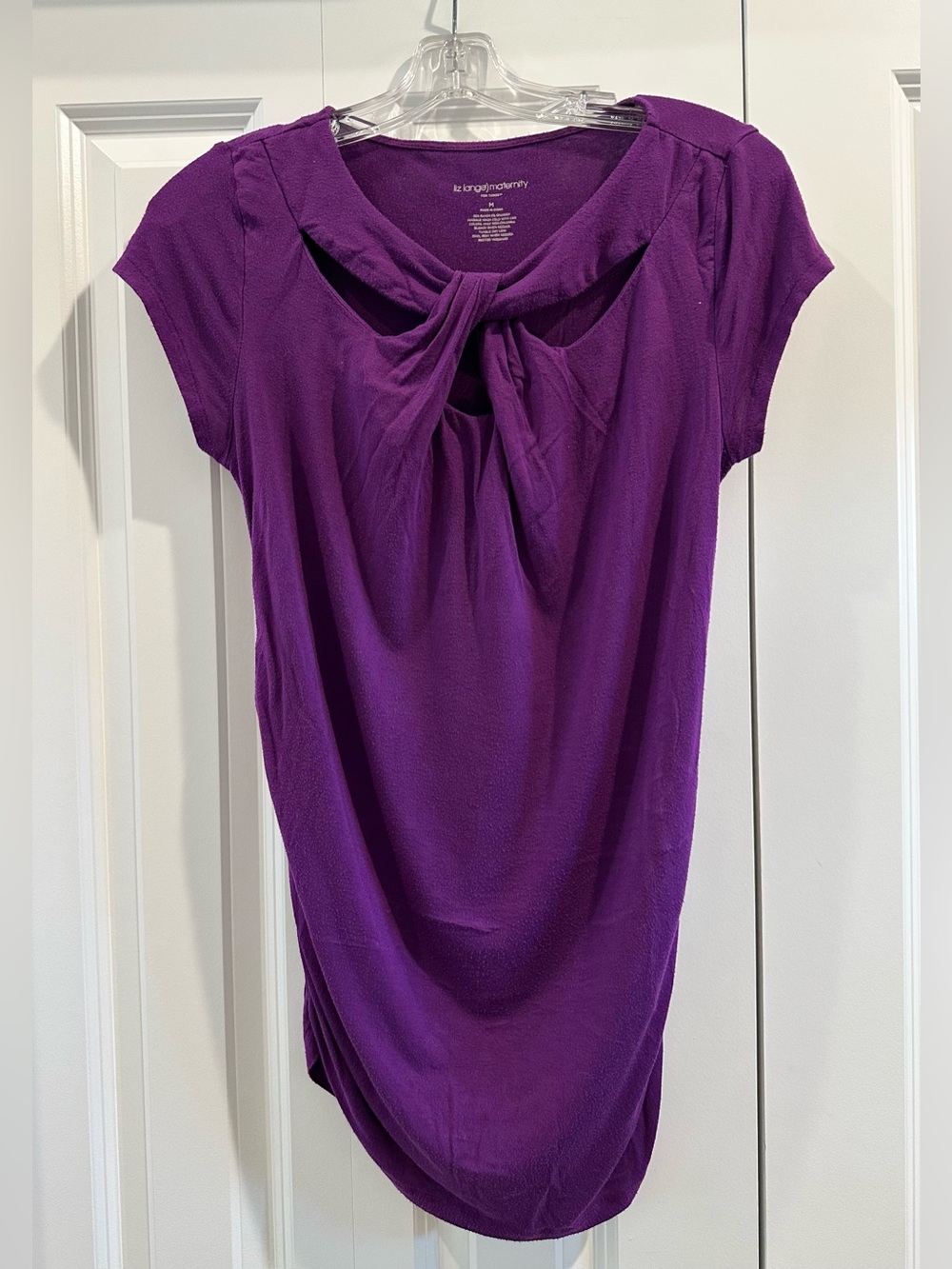 Purple Knot-Front Cap Sleeve Maternity Blouse